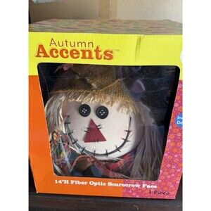 NEW Fiber Optic Scarecrow Face 14” High in Original Box Fall Autumn Halloween